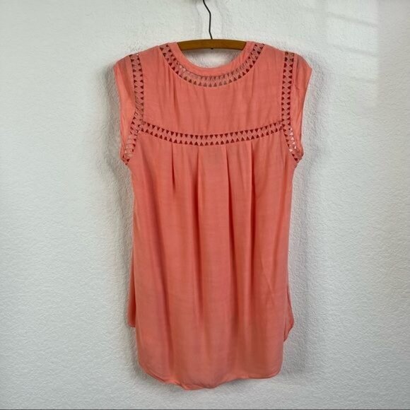 Rebecca Taylor Ladder Lace V Neck Peach Sorbet Top - Picture 2 of 5